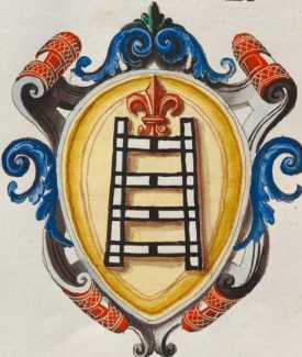 Familienwappen kleinerer Adelshäuser von Siena mit Buchstaben L und M (49r )
