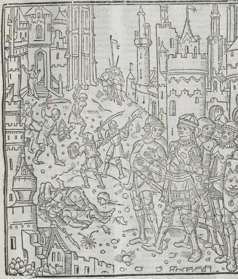 VP 1509D, Holzschnitt: Titelbild Aen. VIII
