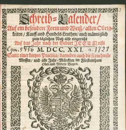Titelblatt: Schreib-Calender ... 1721
