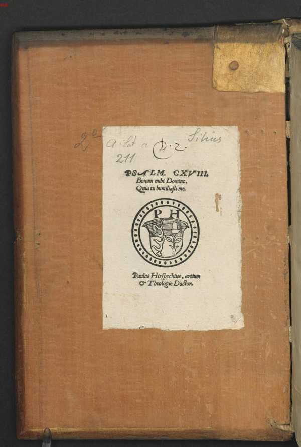 Vorderer Spiegel Exlibris: Paulus Hirspeckius ... din