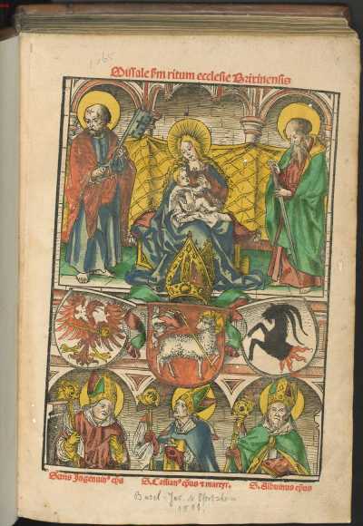 Titelblatt: Holzschnitt: Maria zwischen Petrus ... uit