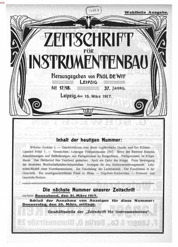 S. [U1] Umschlag Heft No. 17/18Inhalt He...
