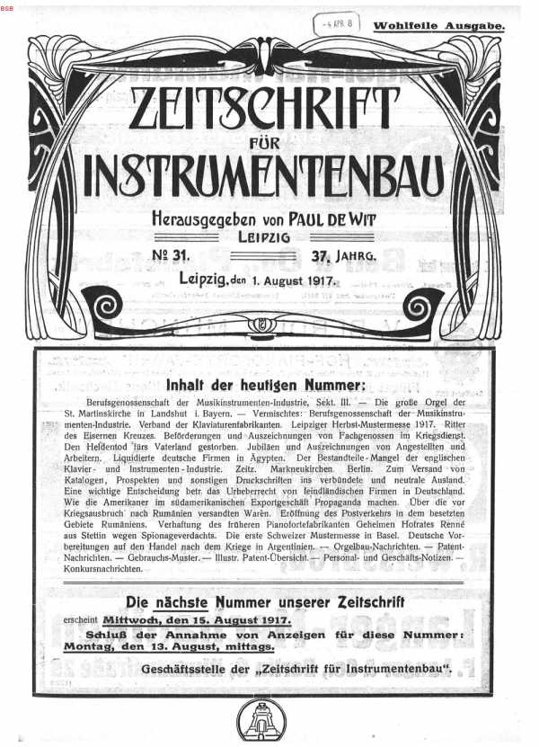 S. [U1] Umschlag Heft No. 31Inhalt Heft ...