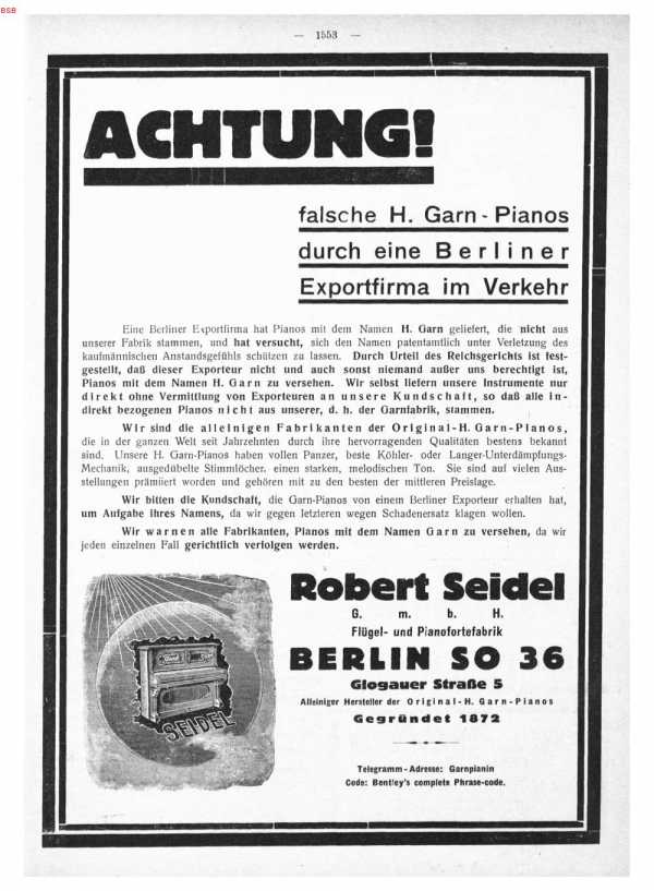 S. 1553 Achtung! Falsche H. Garn-Pianos ...