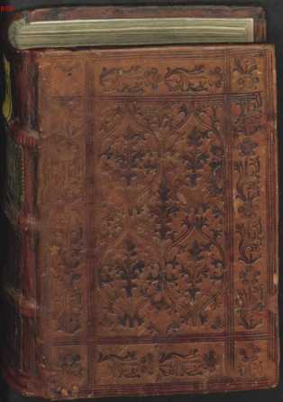 Vorderdeckel Ledereinband mit Blindpressung ... uit