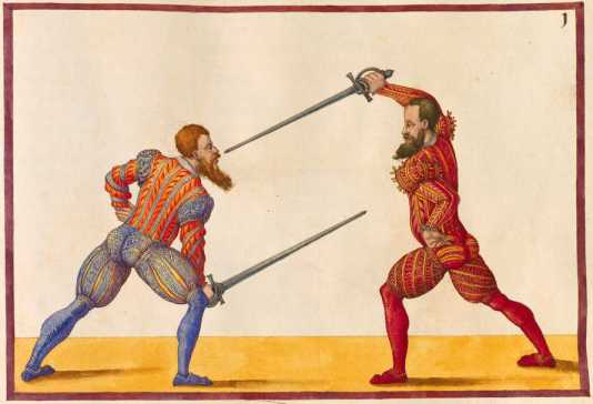 Spanischer Stoßdegenfechtkampf zu Fuß (54r ... from