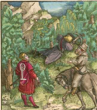 Kupferstich 30: Theuerdank stolpert mit ... din
