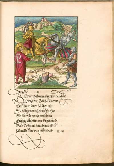 Kupferstich 92: Theuerdank stößt im ... aus