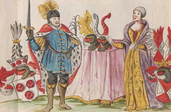 Kolorierte Miniatur: Fridericus und Gema...