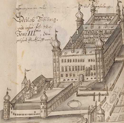 Zeichnung (nicht koloriert) von Schloss ...