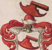 Kolorierte Miniatur Hanns von Törring: Ritterfigur mit Wappen
