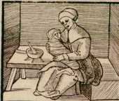 Ein Unterricht der Schwangeren Frawen / wie sie sich halten sollenKupferstich: Darstellung von Mutter und Kind beim Füttern
