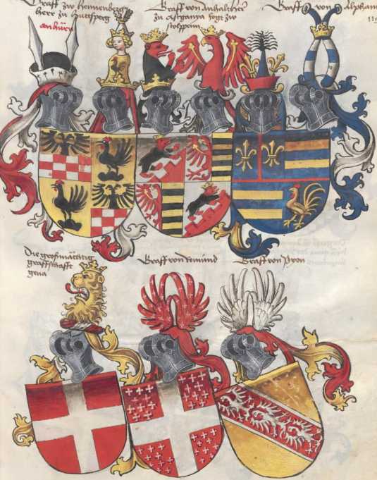 Sechs Grafenwappen din