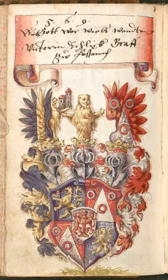 Stammbucheintrag mit farbiger Wappendarstellung: Victorin ... din