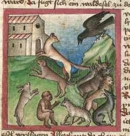 Miniatur:Versammlung der Tiere (Rabe, Fu...