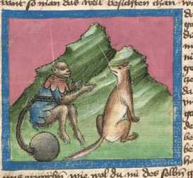 Miniatur:Angeketteter Affe und Fuchs (57...