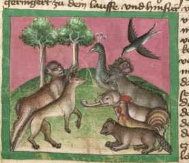 Miniatur:Versammlung der Tiere (Affe, Fu...