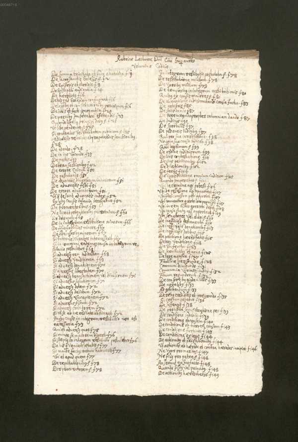 Handschriftliches Inhaltsverzeichnis
