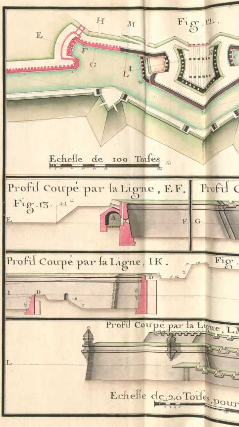 Livre II, Pl. V, 12-16 Bastionärgrundri...