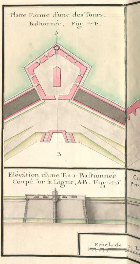 Livre II, Pl. XVI, 44-47 Bastionierter T...