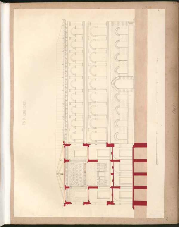 24. Entwürfe zu einem Universitätsgebäude, Fassade, Schnitt durch den Mittelbau ( 24r)

