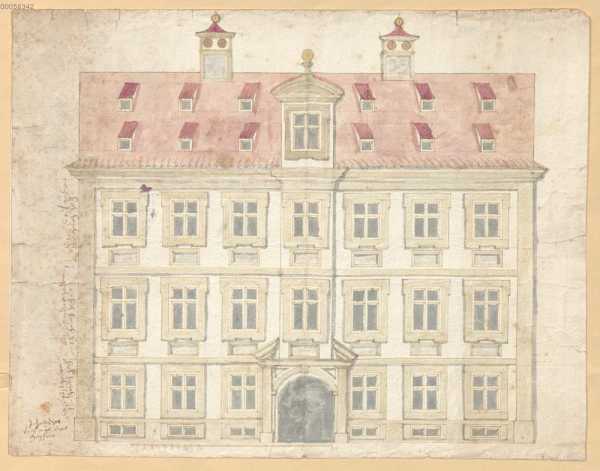 Aufriss der Straßenfassade eines dreige...