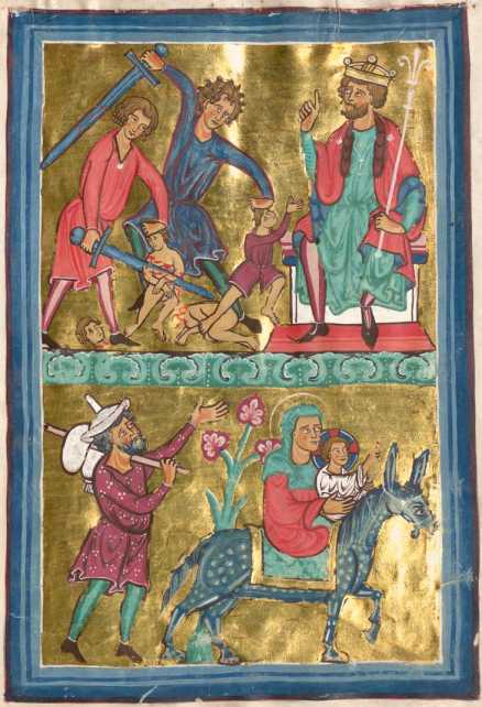 Miniatur. Kindermord mit rechts thronendem ... de