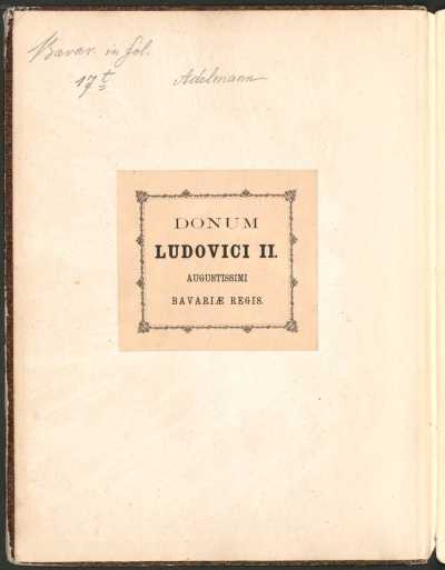Vorderer Spiegel Schenkungs-Exlibris König Ludwig ... uit