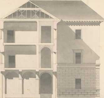 Dreigeschossiges Gebäude: Schnitt, Teilansicht (7r)
