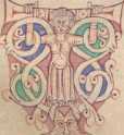 Initiale: Figur mit geschultertem T- ... din