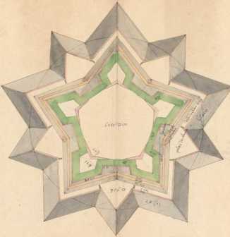 Festungsgrundriss (Ichnographie) mit Profil (25r)
