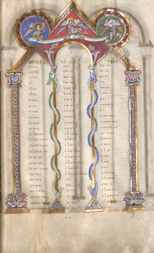 Kanontafeln mit drei Evangelistensymbolen im ... da