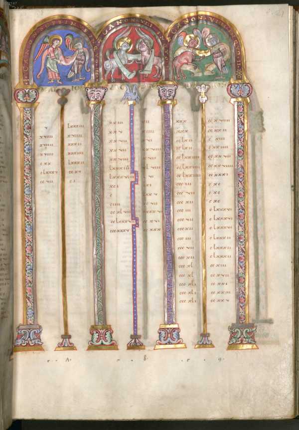 Kanontafeln mit je zwei Evangelistensymbolen ... aus