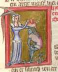 Figuren-Initiale: Dame und Krieger in R?...