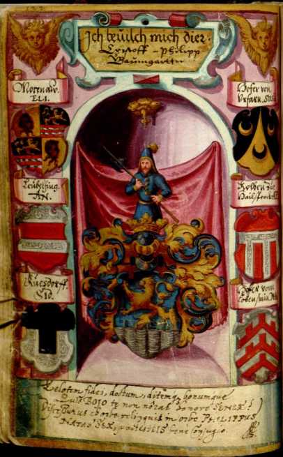 Ganzseitig gemaltes Wappen und handschr. ... de