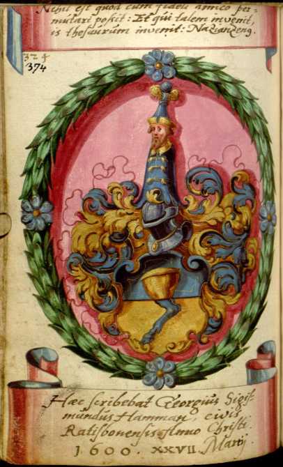 gemaltes Wappen und handschr.: 1600 ... aus