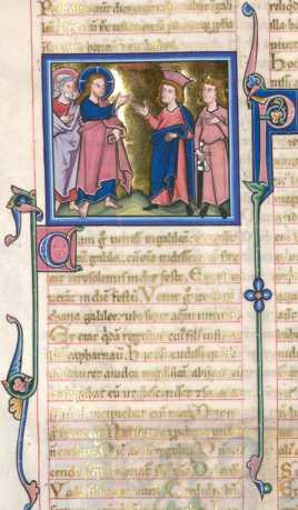 Miniatur (zu Jh.4,46-54): Jesus in Begle...