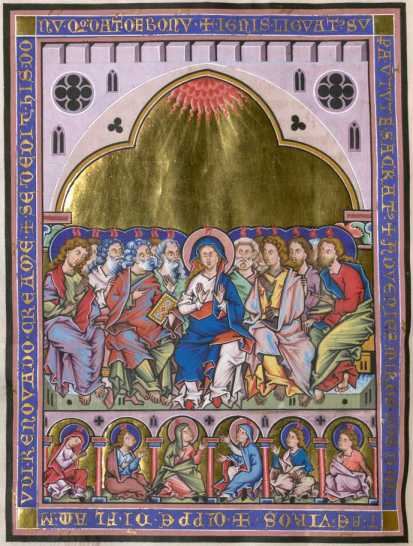 Ganzseitige Miniatur (zu Act.2,1-4), Sch...