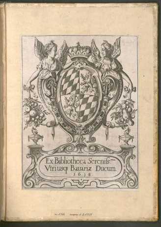 Rückwärtiger Spiegel Exlibris Hofbibliothek, 1618 ... uit