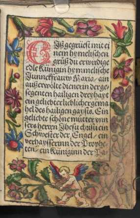 Zier-Textseite mit floralen Motiven ... de