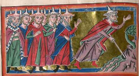 Miniatur in Deckfarben und Gold: Moses s...