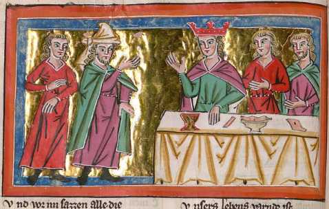 Miniatur in Deckfarben und Gold: König ...