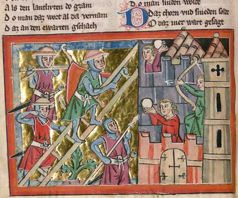 Miniatur in Deckfarben und Gold: Sturm a...