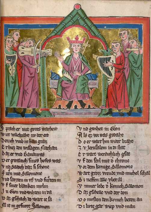 Miniatur in Deckfarben und Gold: Thronen...