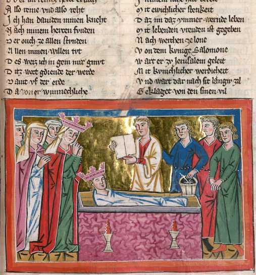 Miniatur in Deckfarben und Gold: Bestatt...