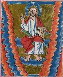 Miniatur in Deckfarben und Gold: Gott er...