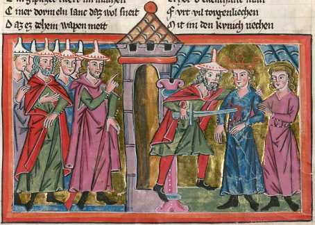 Miniatur in Deckfarben und Gold: Ehud er...