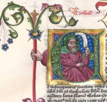 Historisierte Initiale E mit großer Bl...