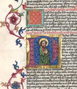 Schmuckinitiale T, historisierte Initial...