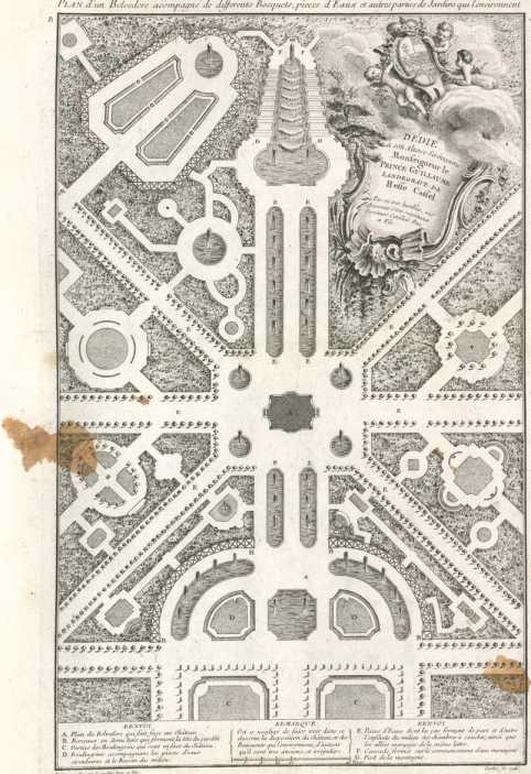 Ganzseitiger Kupferstich: Gartenplan
